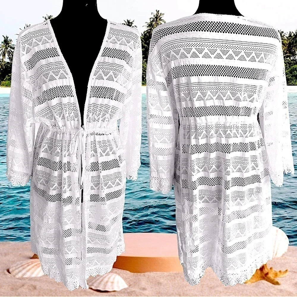 CLUB Z COLLECTION Crochet Beach Dress Coverup White Woman’s Plus Size 1X New